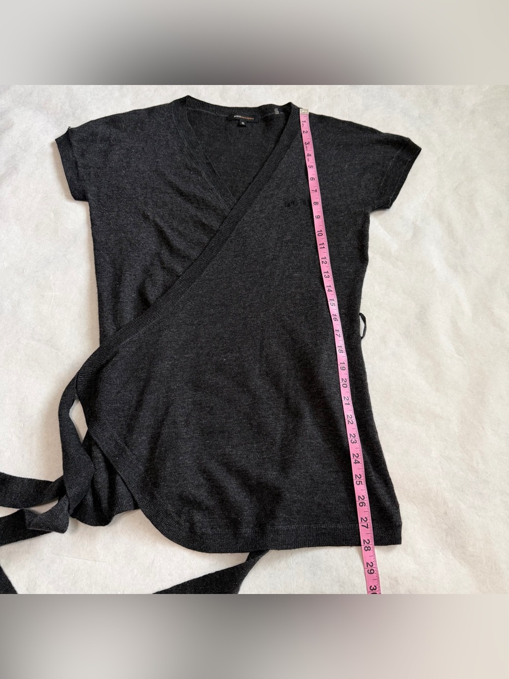 BCBGMaxAzria Charcoal Black Short-Sleeve Wrap Tunic with Side Tie - Picture 9 of 12